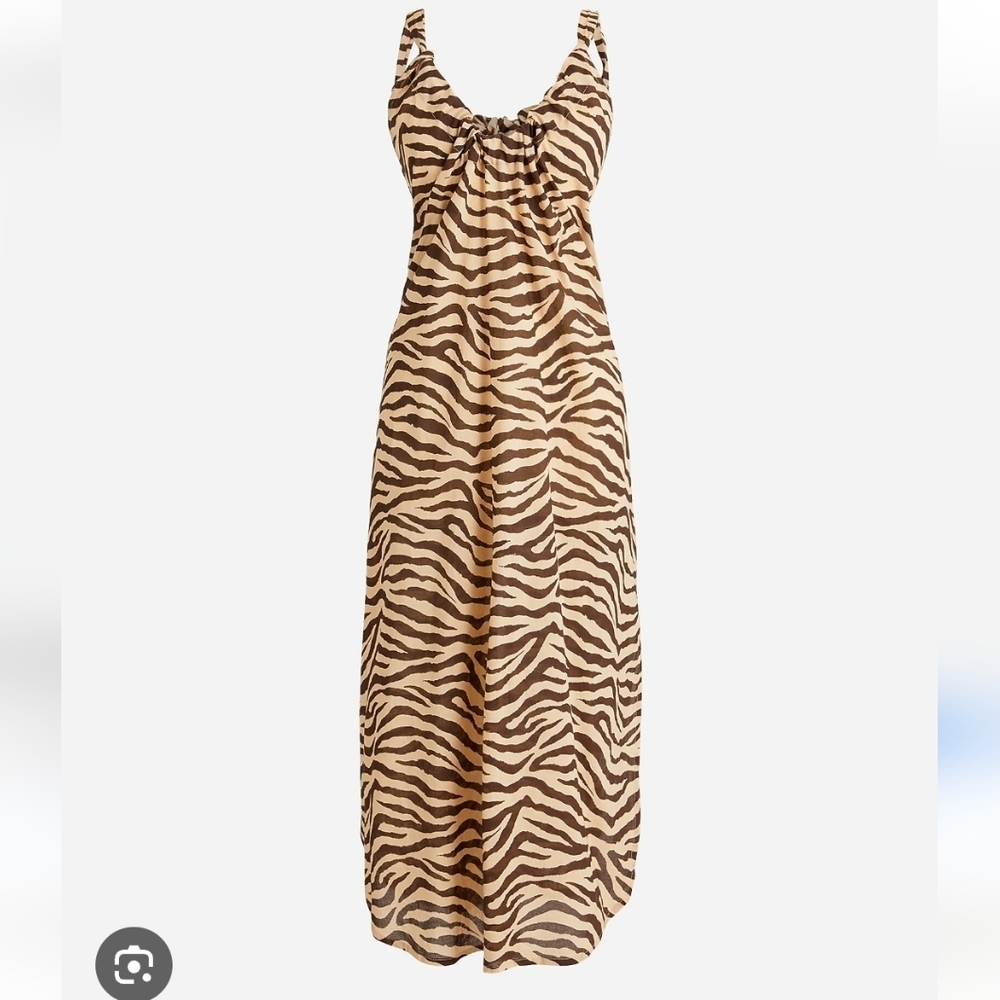 J. Crew Swingy Organic Cotton-voile Beach Dress Zebra Stripe Sleeveless Pullover